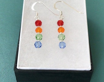 Rainbow crystal drop and Sterling silver earrings with card gift box