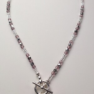 Dusky pink and silver Preciosa crystal toggle clasp necklace. With black card gift box. image 4