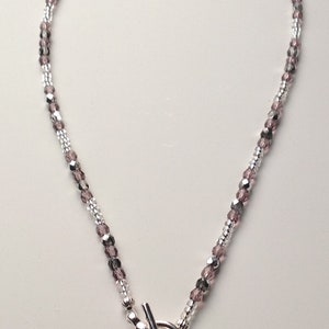 Dusky pink and silver Preciosa crystal toggle clasp necklace. With black card gift box. image 2