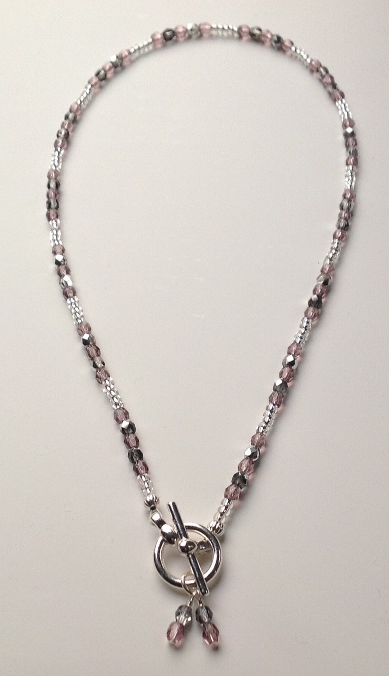 Dusky pink and silver Preciosa crystal toggle clasp necklace. With black card gift box. image 2