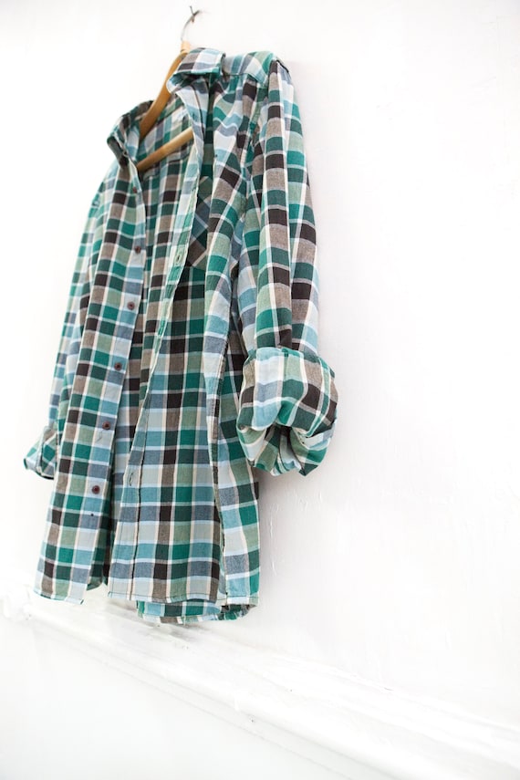 Vintage Blue Plaid Shirt L Checked Shirt 90s Tart… - image 6