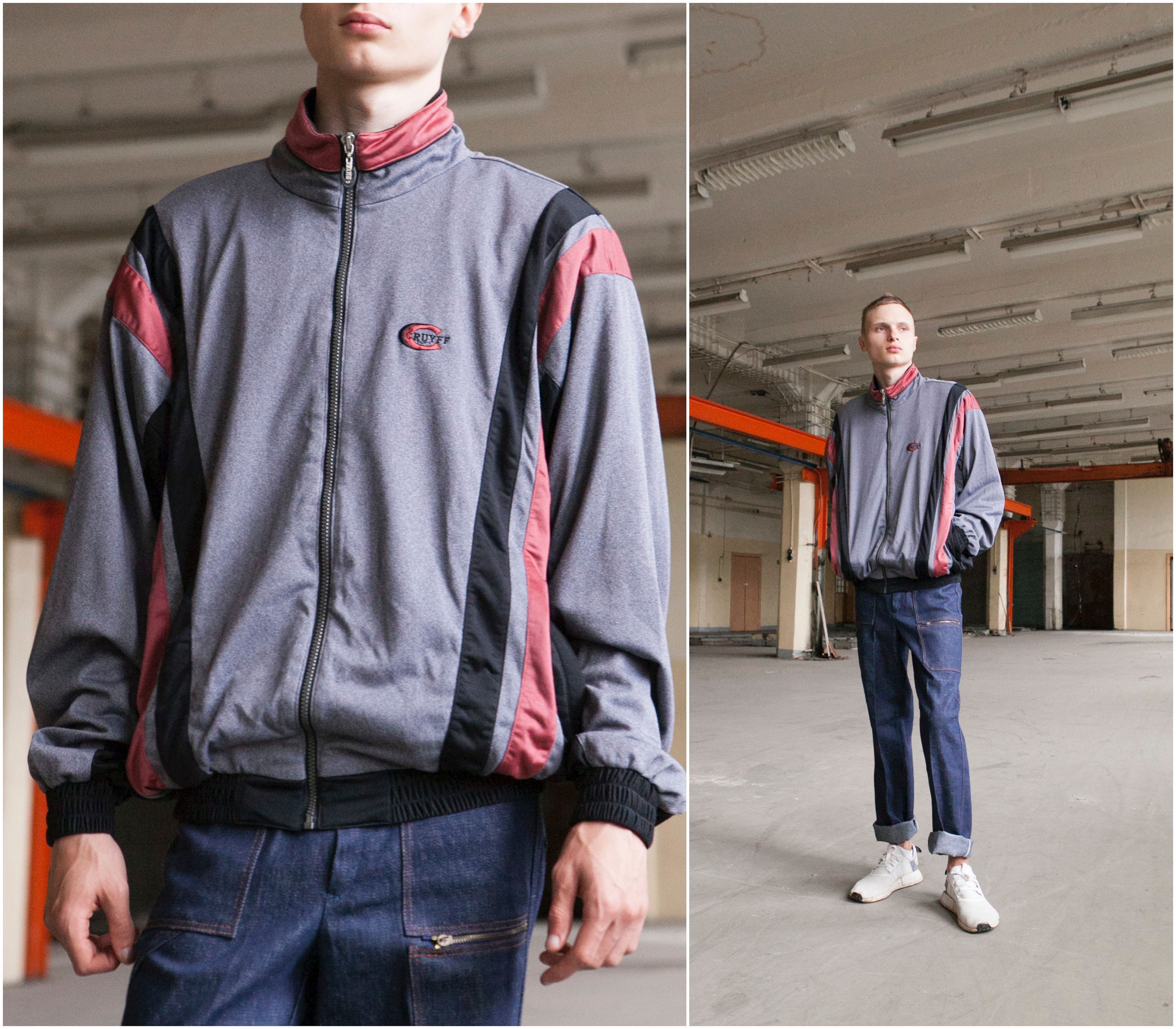 s Baggy Zip up Jacket XL Striped Oversize Track Jacket