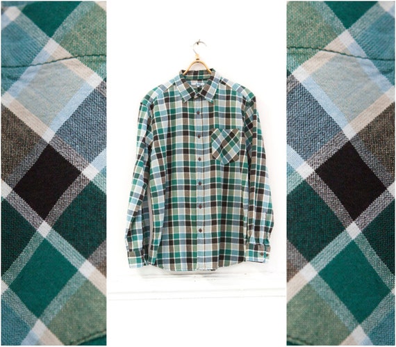 Vintage Blue Plaid Shirt L Checked Shirt 90s Tart… - image 8