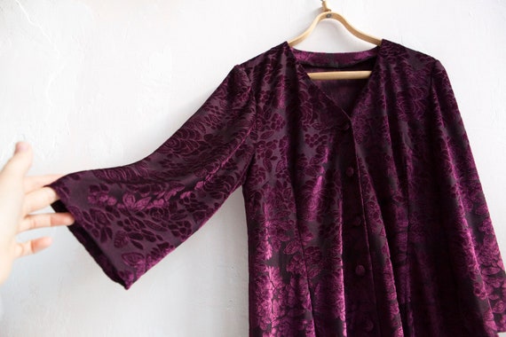 90s Purple Velvet Floral Mini Dress M L Semi Shee… - image 6