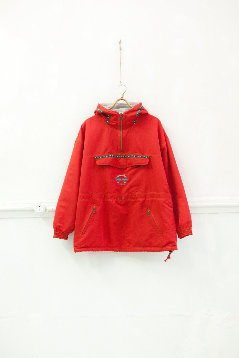 90er Jahre Windjacke Vintage roten Anorak Floral mit Kapuze Parka Damen großen Wind Jacke Retro Ski Jacke großen Segeln Jacke Bright ausgekleidet 90er Jahre Windjacke Vintage roten Anorak Floral mit Kapuze Parka Damen großen Wind Jacke Retro Ski Jacke großen Segeln Jacke Bright ausgekleidet