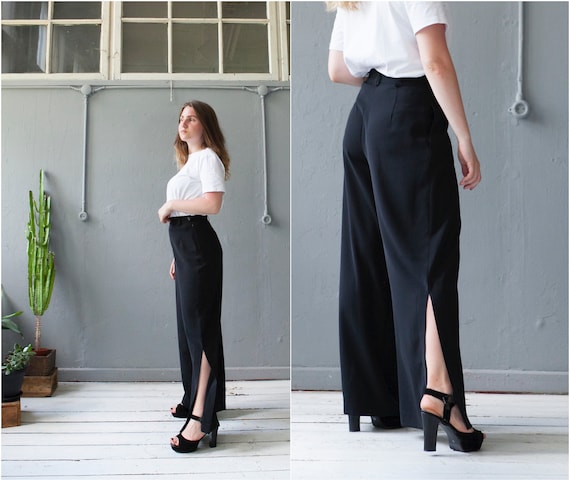 90s Black Slit Pants W30 made in Germany Womens h… - image 1