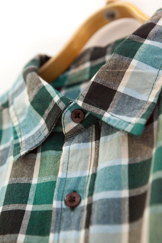 Vintage Blue Plaid Shirt L Checked Shirt 90s Tart… - image 10