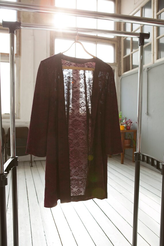 90s Purple Velvet Floral Mini Dress M L Semi Shee… - image 9