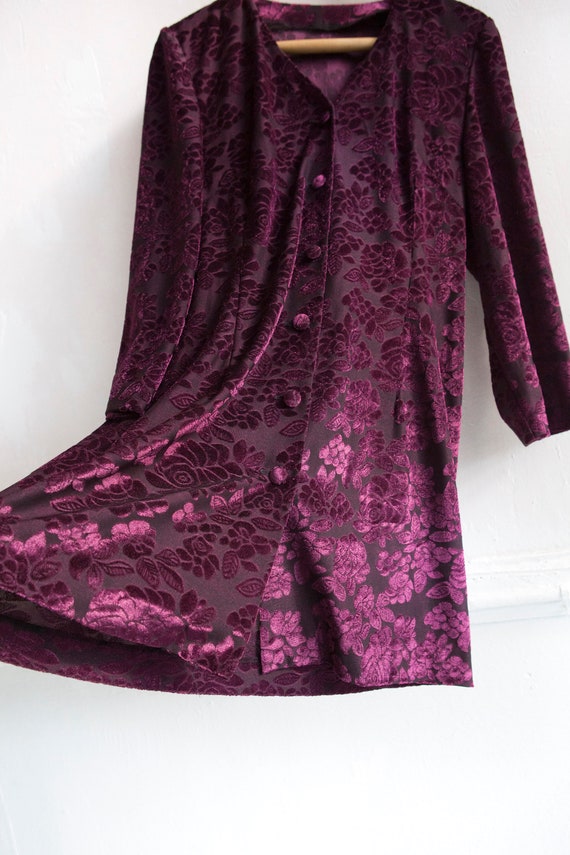 90s Purple Velvet Floral Mini Dress M L Semi Shee… - image 3