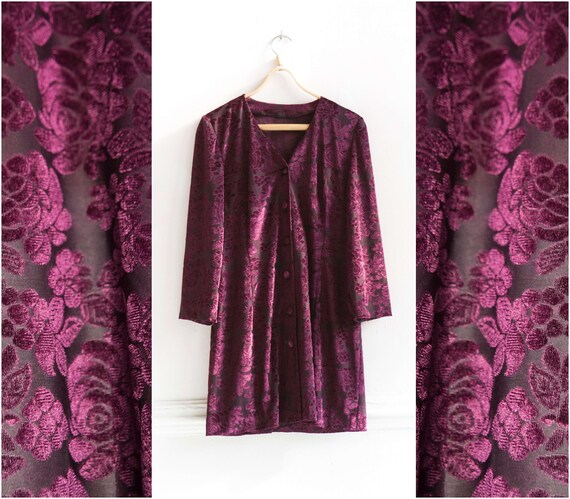 90s Purple Velvet Floral Mini Dress M L Semi Shee… - image 5