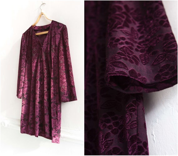 90s Purple Velvet Floral Mini Dress M L Semi Shee… - image 7