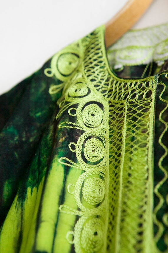 Vintage Ethnic Top Womens Medium 70s Green Black … - image 10