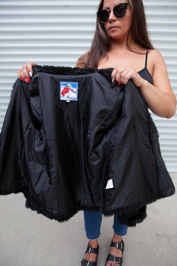 80s Black Faux Fur Jacket size S/M ST MORITZ Very… - image 4