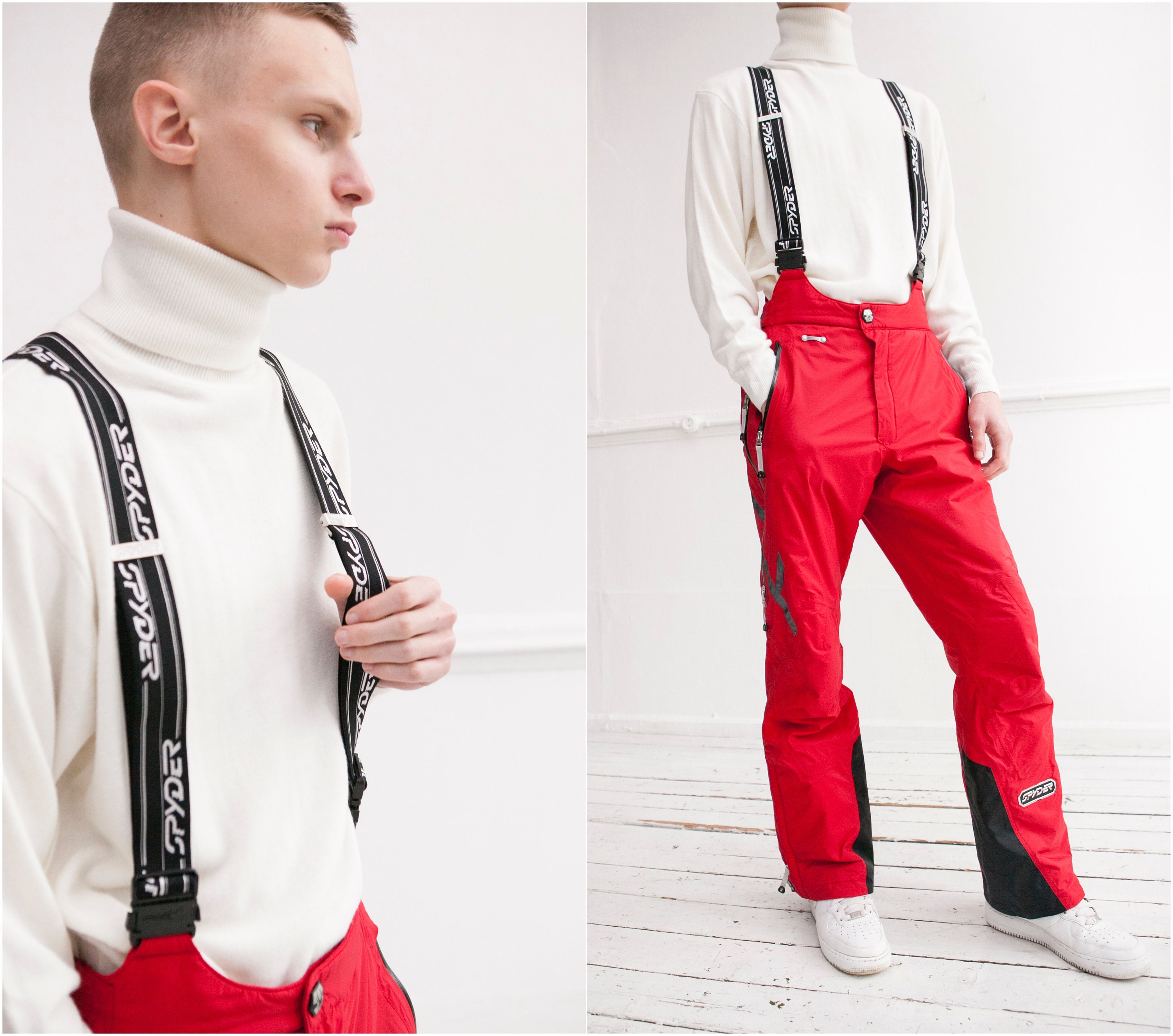 90s Red Jumpsuit Men M Ski Pants With 