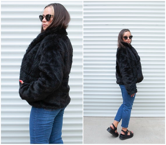 80s Black Faux Fur Jacket size S/M ST MORITZ Very… - image 3