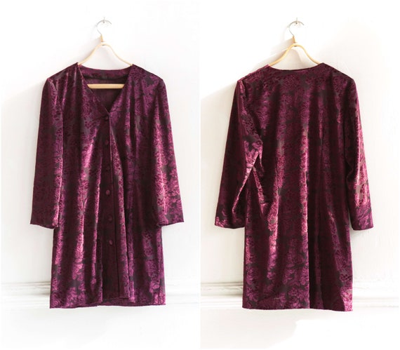 90s Purple Velvet Floral Mini Dress M L Semi Shee… - image 8