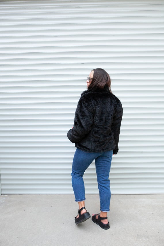 80s Black Faux Fur Jacket size S/M ST MORITZ Very… - image 5