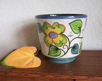 vintage xl übertopf es keramik ritzdekor handbemalt