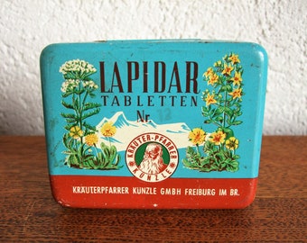 vintage tin can lapidary tablets