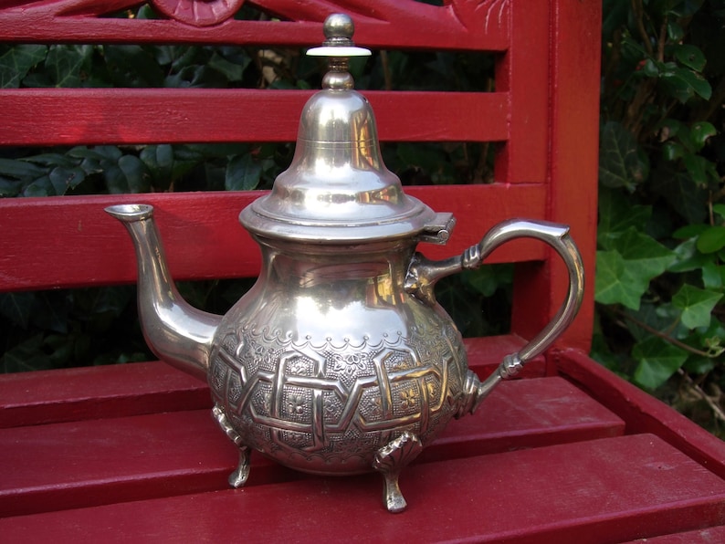 vintage antique silver plated Moroccan teapot image 1