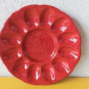 vintage egg plate ceramic red