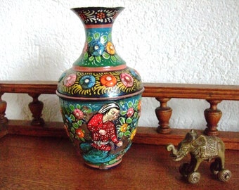 vintage vase indien metall handbemalt antik