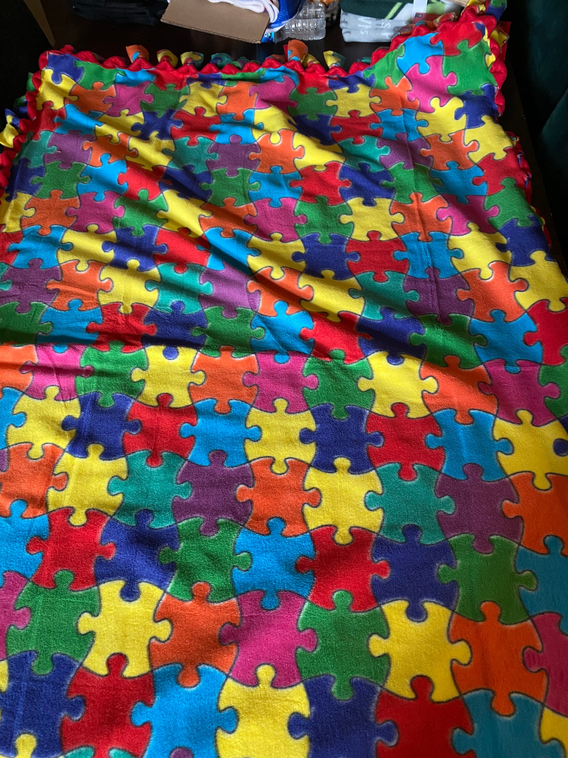 Autism puzzle fleece blanket. Perfect gift for the holidays Etsy