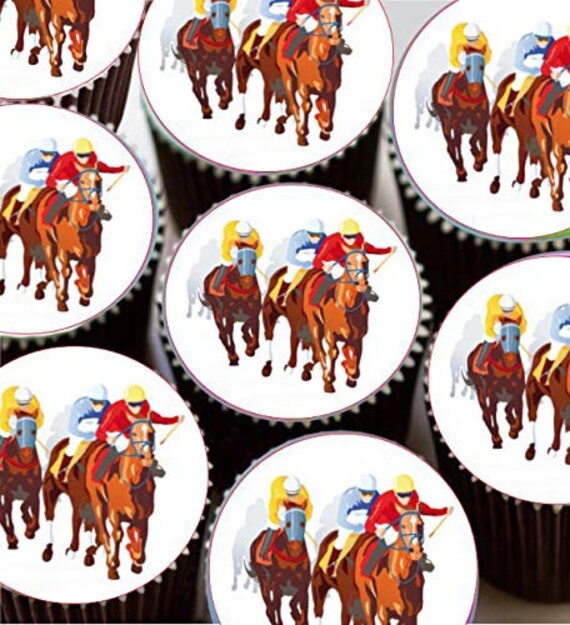 Horse Racing Round Pre Cut Edible Cup Cake Topper Decorations Etsy