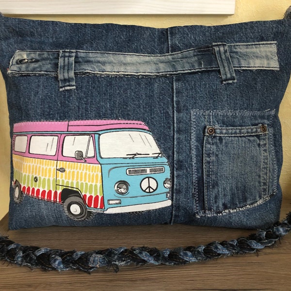 Jeanstasche VW-Bus, Bulli, Umhängetasche, Handtasche