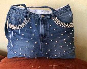 Jeanstasche „Perlen“ , Umhängetasche, Handtasche
