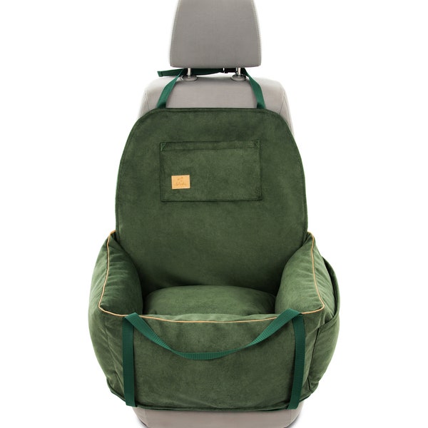 Dog car seat emerald green- Cushion pet car seat - Premium velvet dog car booster seat - Dog carrier bag
