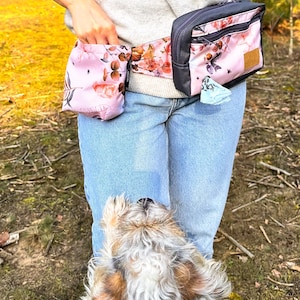 Ensemble sac banane et pochette à friandises pour promenade de chien – Sac banane imperméable pour l'entraînement, la randonnée et les promenades quotidiennes | Mains libres avec support pour sac à crottes