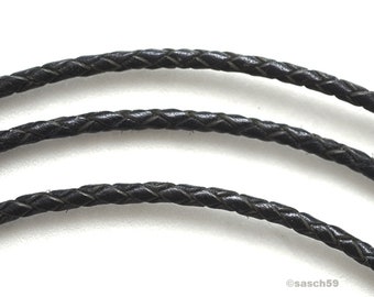 Bolaband leather cord round braided 2 m black 3 mm