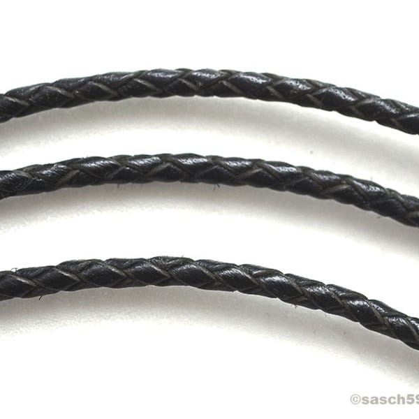 Bolaband Lederband rund geflochten 2m schwarz 3mm