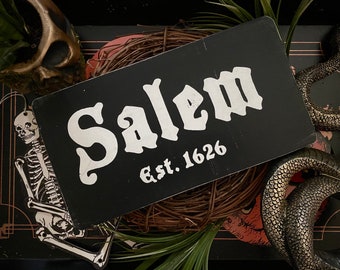 Salem Solid Wood Plaque, Rustic Halloween Sign