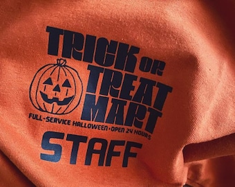 Trick or Treat Mart Staff T Shirt, Halloween Top, Vintage Style