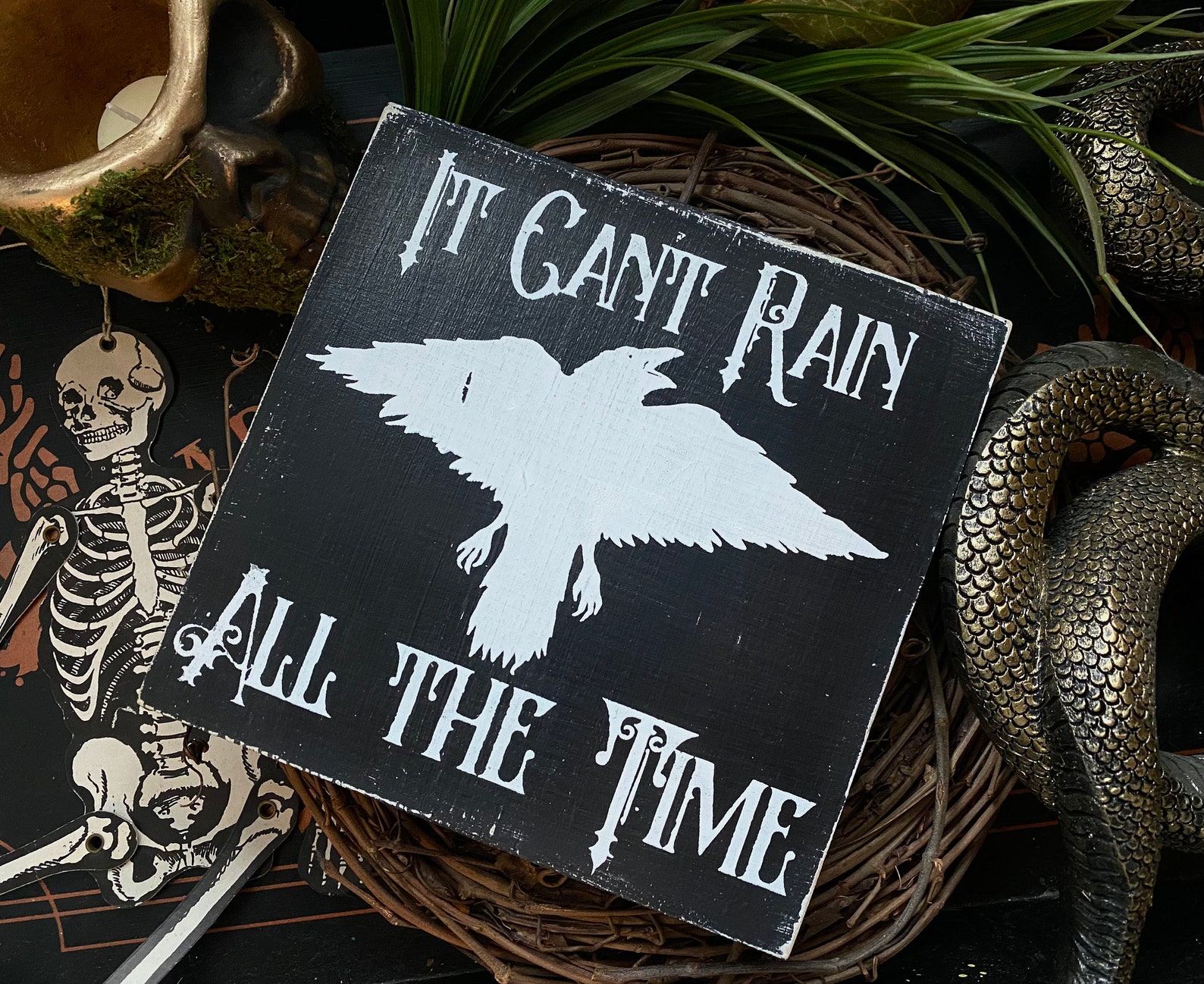 The Crow Sign It Cant Rain All the Time Halloween Horror - Etsy