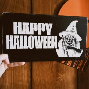 Happy Halloween Massivholz Schild, rustikales Hexen Schild