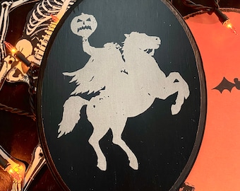 Headless Horseman Wood Plaque, Rustic Halloween Wall Art