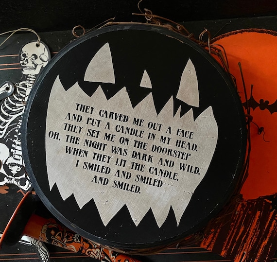 Rustic Jack O Lantern Wood Sign, Pumpkin Halloween Decor, Goth Wall Art, Primitive, Autumn, Fall Decorations