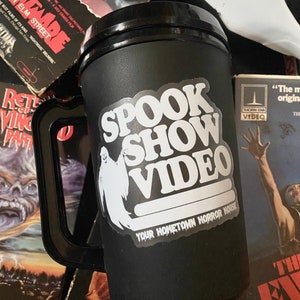 Retro-Style Horror Travel Mug, 80s Aesthetic, 90s Aesthetic, Thermal Mug, Vintage Video Store
