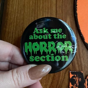 Retro-Style Horror Button, Vintage Video Store Nostalgia, 80s pin, 90s button, Souvenir Pin