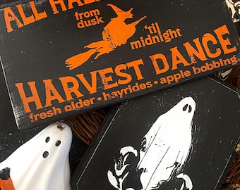 Vintage Style Halloween DUO, wood signs, Ghost and Witch Wall Decor