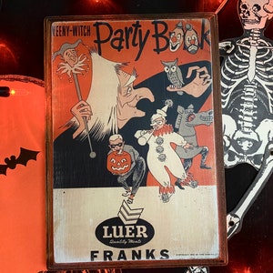 Vintage-Style Halloween Ad Wood Plaque, Witch Wall Art