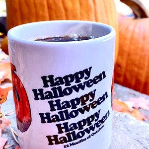 Halloween Mug, Pumpkin Mug, Vintage Halloween, Goth Mug, Retro, Kitschy Aesthetic, 70s Mug, Coffee Lover