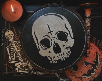 Antiqued Skull Wood Plaque, Gothic Wall Art