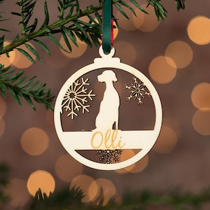 Kersthanger dier gepersonaliseerd met naam hondenpoot | Aanhangwagen | Kerstboomversieringen | Kersthanger | Houten kerstversiering