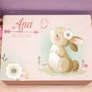 Personalisierte Erinnerungskiste | Holzkiste | Aufbewahrungskiste | Baby Hase | Erinnerungsbox Baby Taufe Geburtstag | Holzkiste für Kinder
