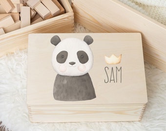 Personalisierte Erinnerungskiste | Holzkiste | Aufbewahrungskiste | süße Tiere Panda | Erinnerungsbox Baby Geburtstag Taufe | cute animals