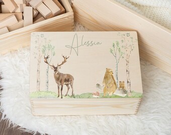 Personalized memory box | Wooden box | Storage box | Forest animals | Memory box baby birthday baptism | forrest | animals